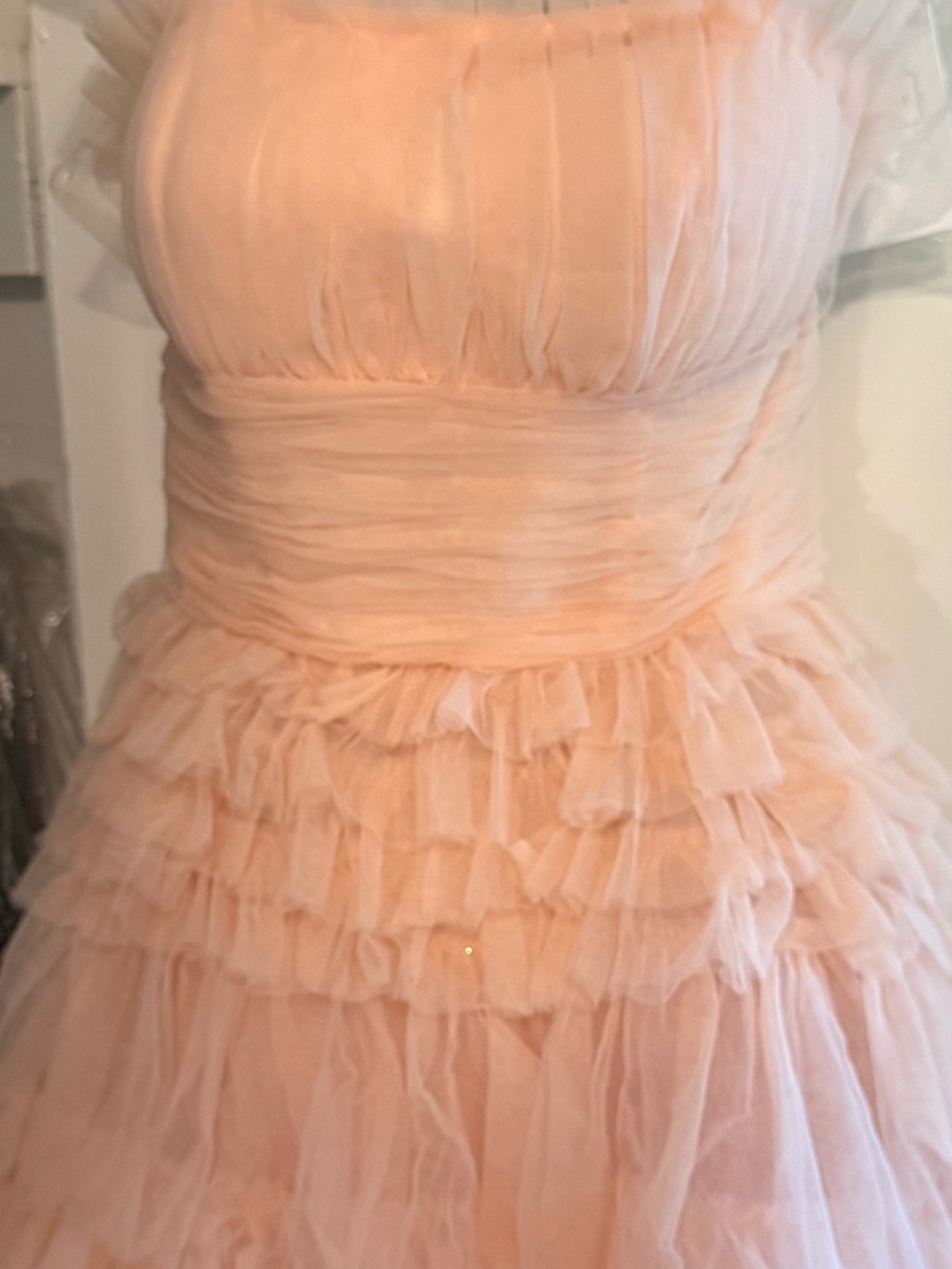 Mac Duggal Strapless Layered Tulle Gown in Blush NWT - Picture 9 of 13
